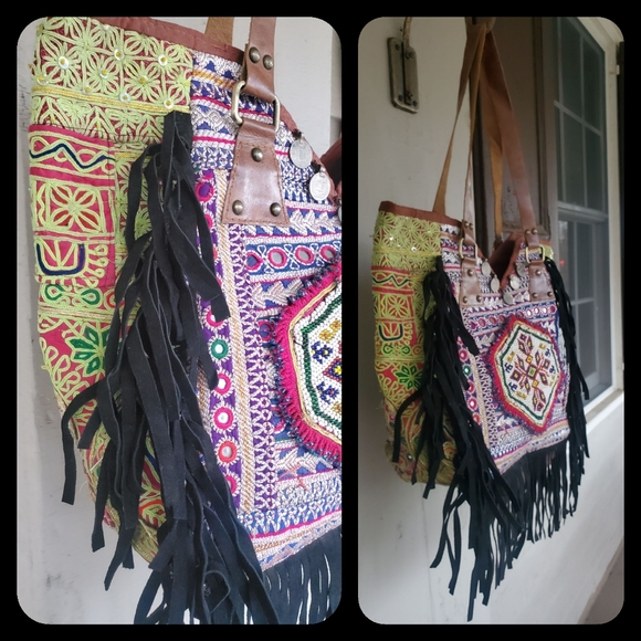 Leather Fringe Boho Hippie gypsy Banjara Bag - Picture 4 of 9